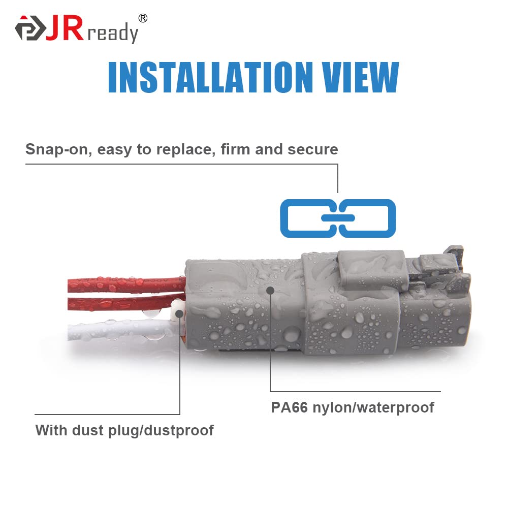 JRready 2 Pin Deutsch DT Connector Kit - Waterproof Automotive Connectors, Size 16, 14-18AWG, 10 Sets, Gray