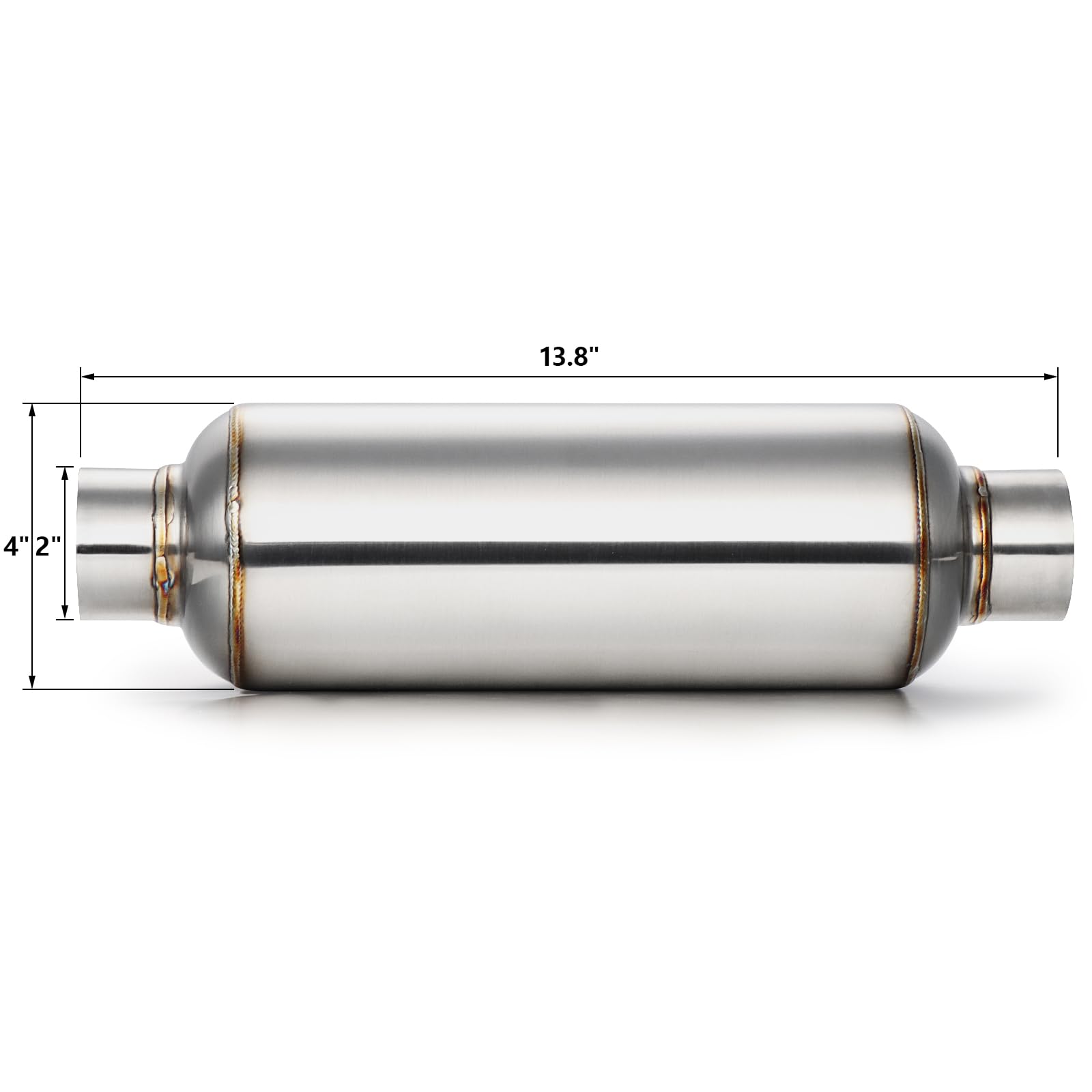 A-Karck 2.0'' Inlet Exhaust Resonator, Muffler Resonator 2.0'' Inlet 2.0'' Outlet 14'' Overall Length Stainless Steel