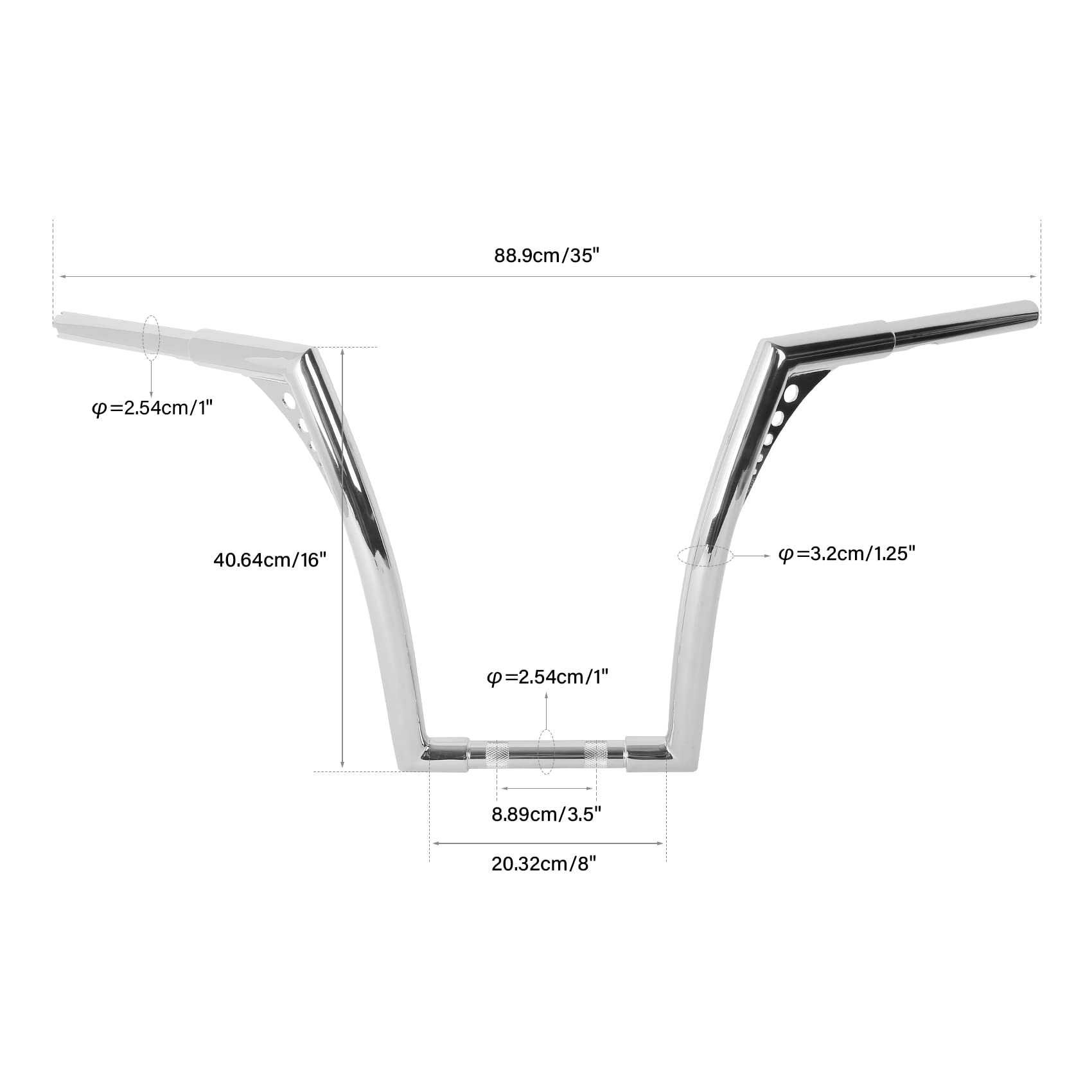 XFMT 16" Chrome APE Hangers Handlebar for Harley Sportster XL, Softail, Dyna, Road King - Iron, Model XF-161006-MT
