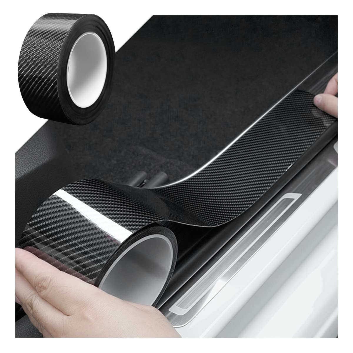 Car Door Edge Entry Guards, 5D Carbon Fiber Anti-Collision Protector Tape, Automotive Scratch Cover Strip Sticker For Door Sill Rear Bumper, Exterior Accessories Fit For Most Cars (2.7“X394”, Black)