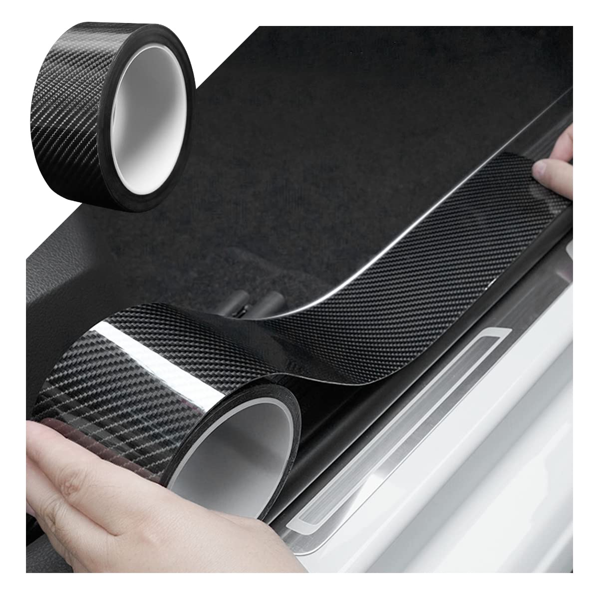 Car Door Edge Entry Guards, 5D Carbon Fiber Anti-Collision Protector Tape, Automotive Scratch Cover Strip Sticker For Door Sill Rear Bumper, Exterior Accessories Fit For Most Cars (2.7“X197”, Black)