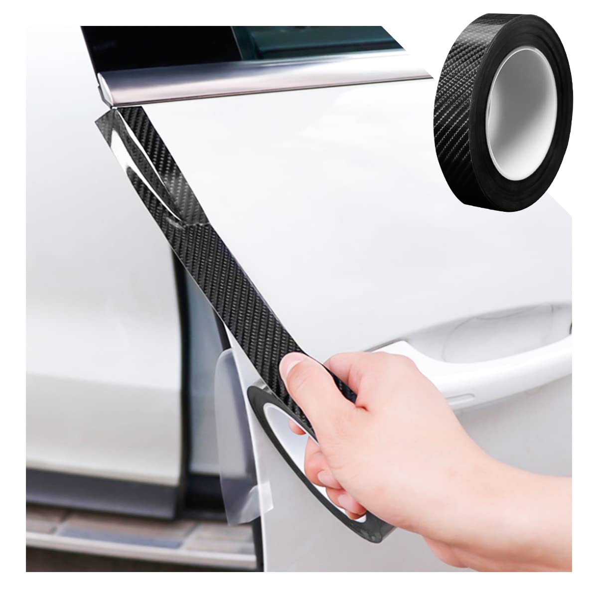 Car Door Edge Entry Guards, 5D Carbon Fiber Anti-Collision Protector Tape, Automotive Scratch Cover Strip Sticker For Door Sill Rear Bumper, Exterior Accessories Fit For Most Cars (1.2“X394”, Black)