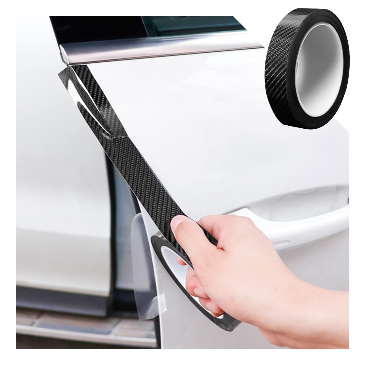Car Door Edge Entry Guards, 5D Carbon Fiber Anti-Collision Protector Tape, Automotive Scratch Cover Strip Sticker For Door Sill Rear Bumper, Exterior Accessories Fit For Most Cars (1.2X197, Black)