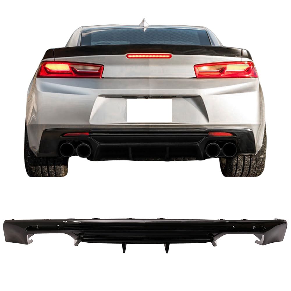 Ikon Motorsports Rear Diffuser Compatible With 2016-2024 Chevy Camaro, Glossy Black Pp Rear Bumper Lip Lower Body Protection Avo