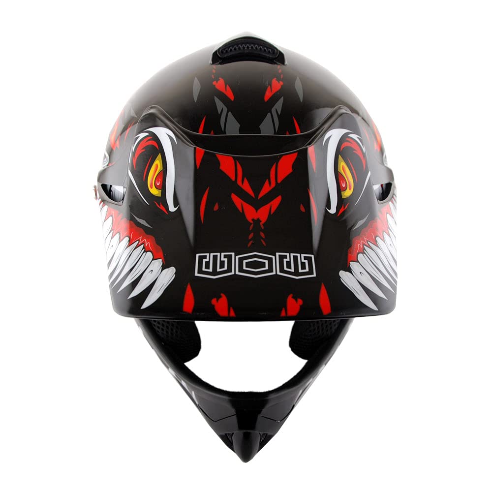 Wow Youth Kids Motocross Bmx Mx Atv Dirt Bike Helmet Dragon Dianasour Red + Goggles + Mg Youth Red Glove Bundle