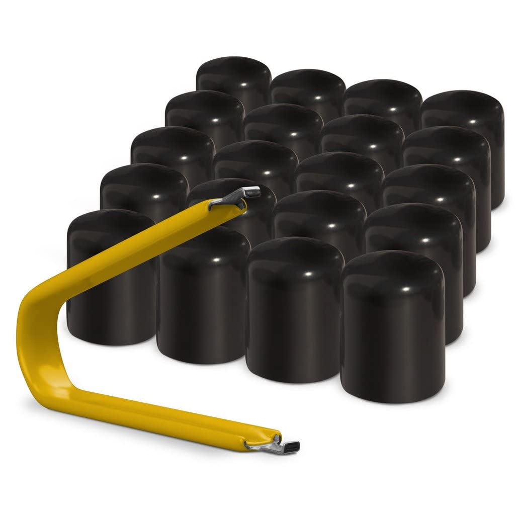 Colorlugs Vinyl Lug Nut Cover | Black | Flexible Fit Wheel Lug Nut Cap | Fits 19 Mm | Pack Of 25 | Includes Deluxe Extractor | Made In The Usa