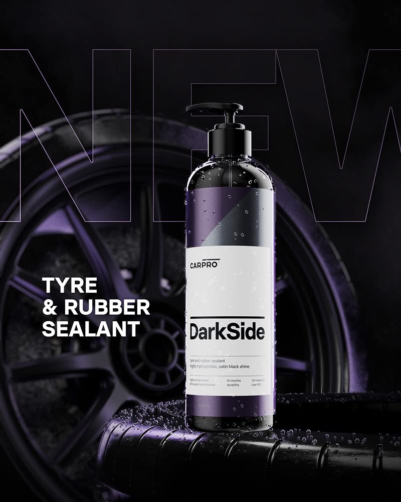 CARPRO Darkside Tire & Rubber Sealant - Hydrophobic, UV Protection, Satin Black Shine, 1 Liter (34oz), Ready to Use, Clear