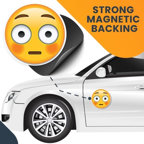 Magnet Me Up Wide Eyed Blush Emoticon Magnet Decal - 5" Round Vinyl Decorative Magnet for Cars & More