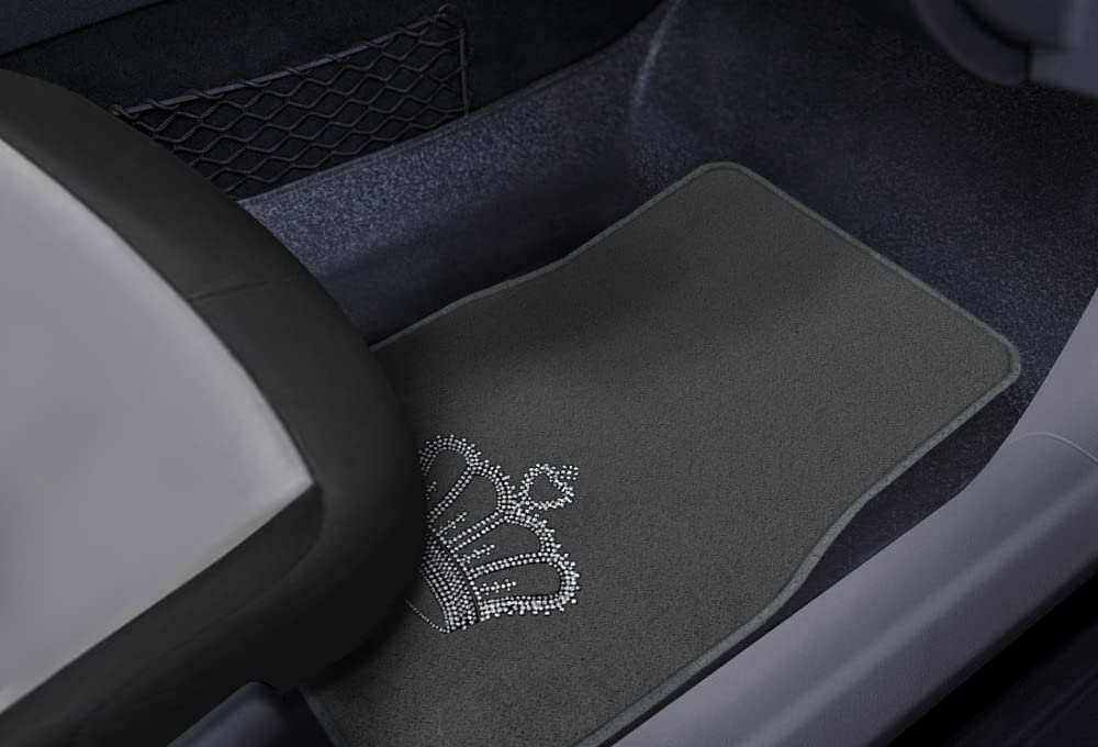 Carscover King Crown Crystal Diamond Bling Rhinestone Studded Carpet Car Suv Truck Floor Mats 4 Pcs - Charcoal