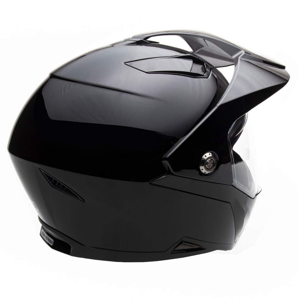 Mmg Dual Sport Off Road Motorcycle Full Face Helmet Dirt Bike Atv Flip-Up Visor (Model 23) - Shiny Black, Large