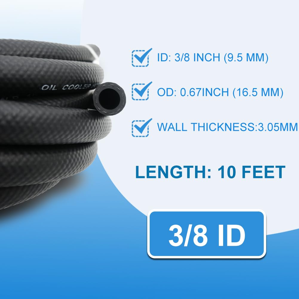 3/8 Transmission Oil Cooler Hose 10FT - SAE J1532 Certified, 300PSI High Pressure, Includes 10 Clamps for Leak-Free Fit (-40F to