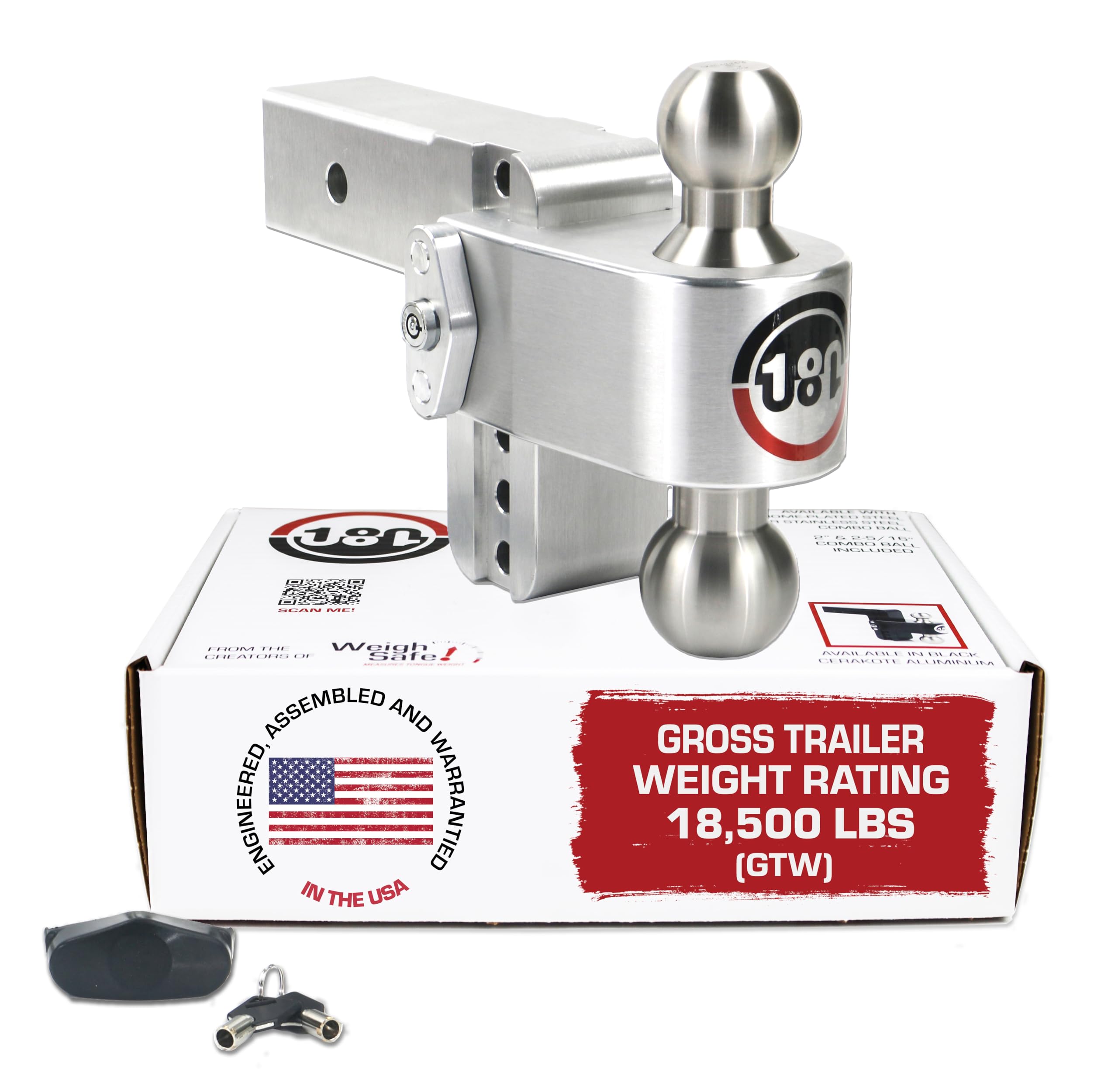 Weigh Safe Adjustable Trailer Hitch Ball Mount - 4 Adjustable Drop Hitch For 2.5 Receiver - Premium Heavy Duty Aluminum Trailer Tow Hitch W/ Stainless Steel Tow Balls (2 & 2 5/16) - 18,500 Lbs Gtw
