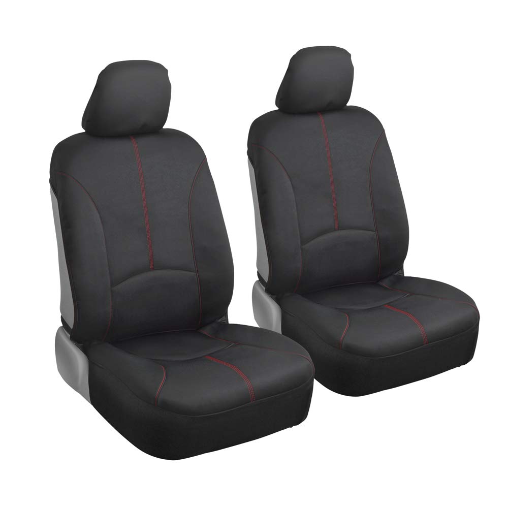 Motor Trend Spillguard Waterproof Car Seat Covers, Front And Rear Full Set (Red Stitch) - Neoprene Seat Protectors With Extended