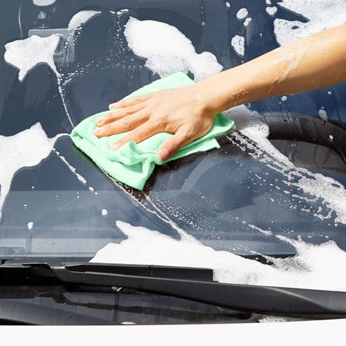 Amazon Basics Microfiber Cleaning Cloths, Non-Abrasive, Reusable And Washable, Pack Of 48, Green/Gray/Pink, 16'' X 12''