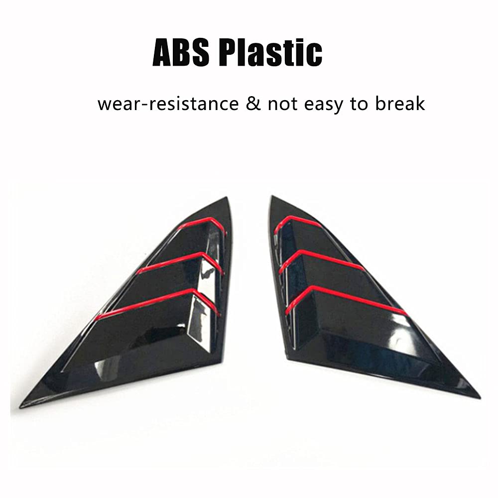 Machswon For 10Th Gen Civic Rear Side Window Louvers Racing Style Triangular Window Glass Blinds For Honda Civic Sedan 2021 2020 2019 2018 2017 2016 -Carbon Fiber With Red Trim