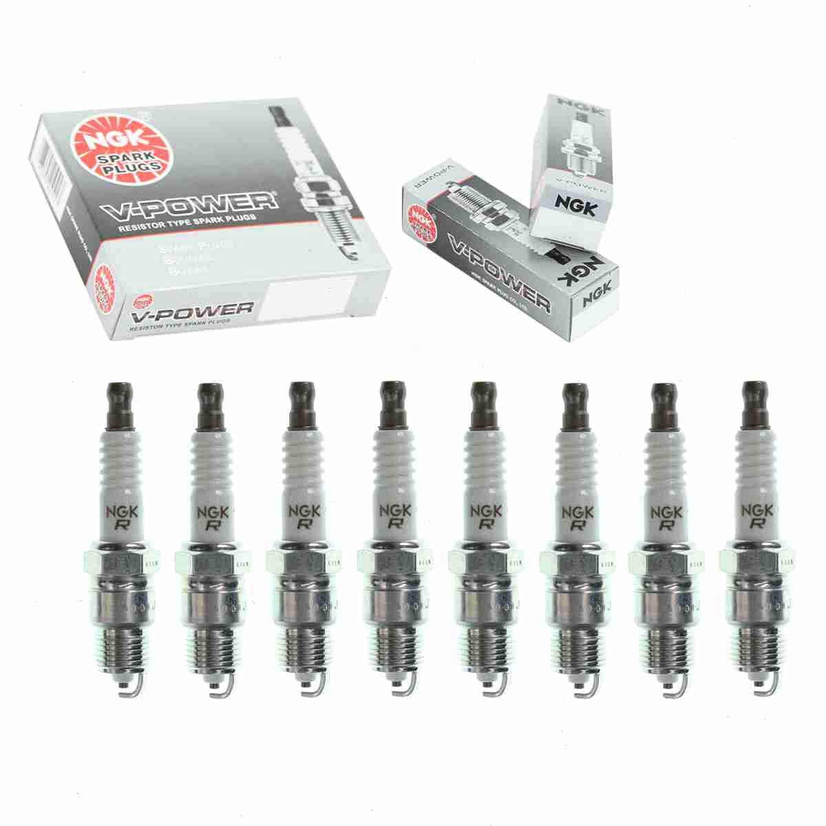 8 pc NGK V-Power Spark Plugs compatible with Ford F-150 5.0L 5.8L 6.6L 7.5L V8 1975-1988