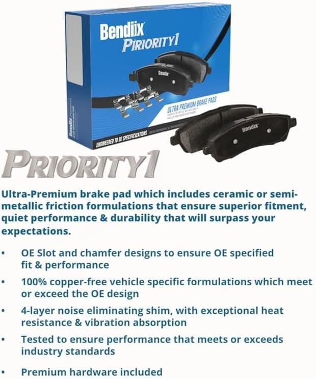 Bendix Priority1 Cfc1371 Ceramic Front Brake Pads For Bmw 120I 2012, 125I 2008, 125I 2011, 125I 2013, 135I 2013-2008, 135Is 2013