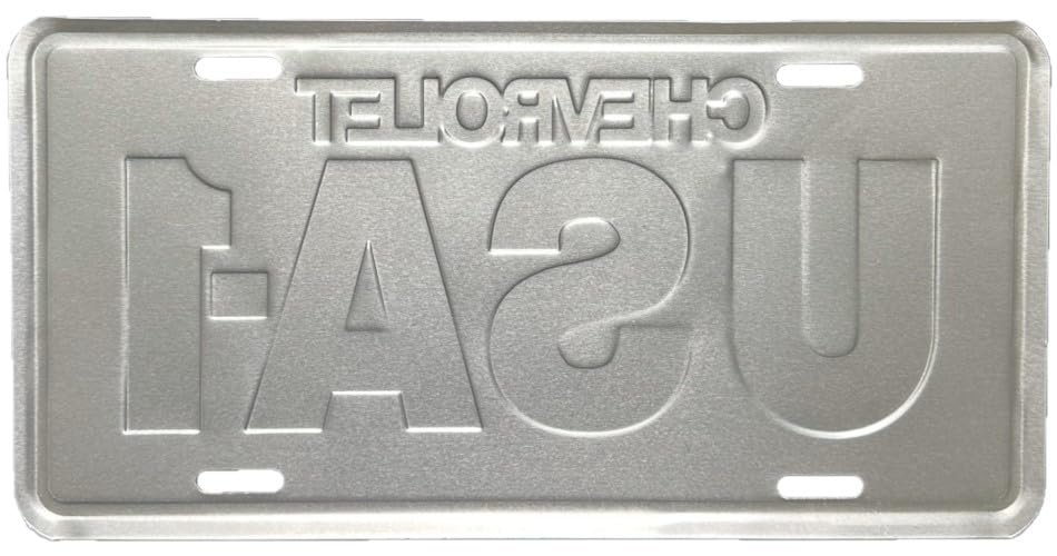 Hangtime Auto Tag - 104 Chevrolet USA-1 Embossed Metal License Plate, 6 x 12 inches