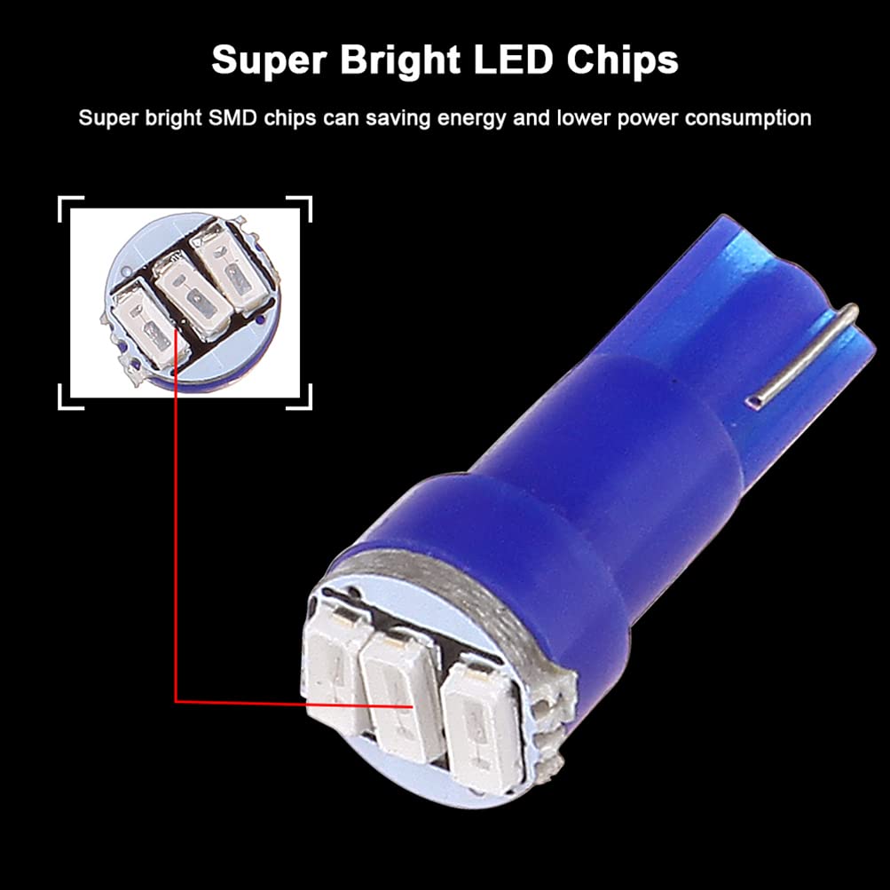 Cciyu 20 Pack Blue T5 3-3014 Smd Wedge Led Light Bulbs 74 17 18 37 70 73 2721 Replacement Fit For Instrumental Cluster Gauge Das