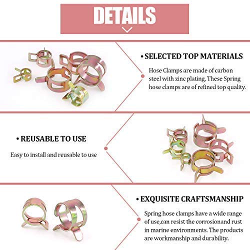 Hilitchi 72 pcs Spring Band Type Action Fuel/Silicone Vacuum Hose Pipe Clamp Low Pressure Air Clip Clamp (10 x 7mm 10mm 11mm 14m