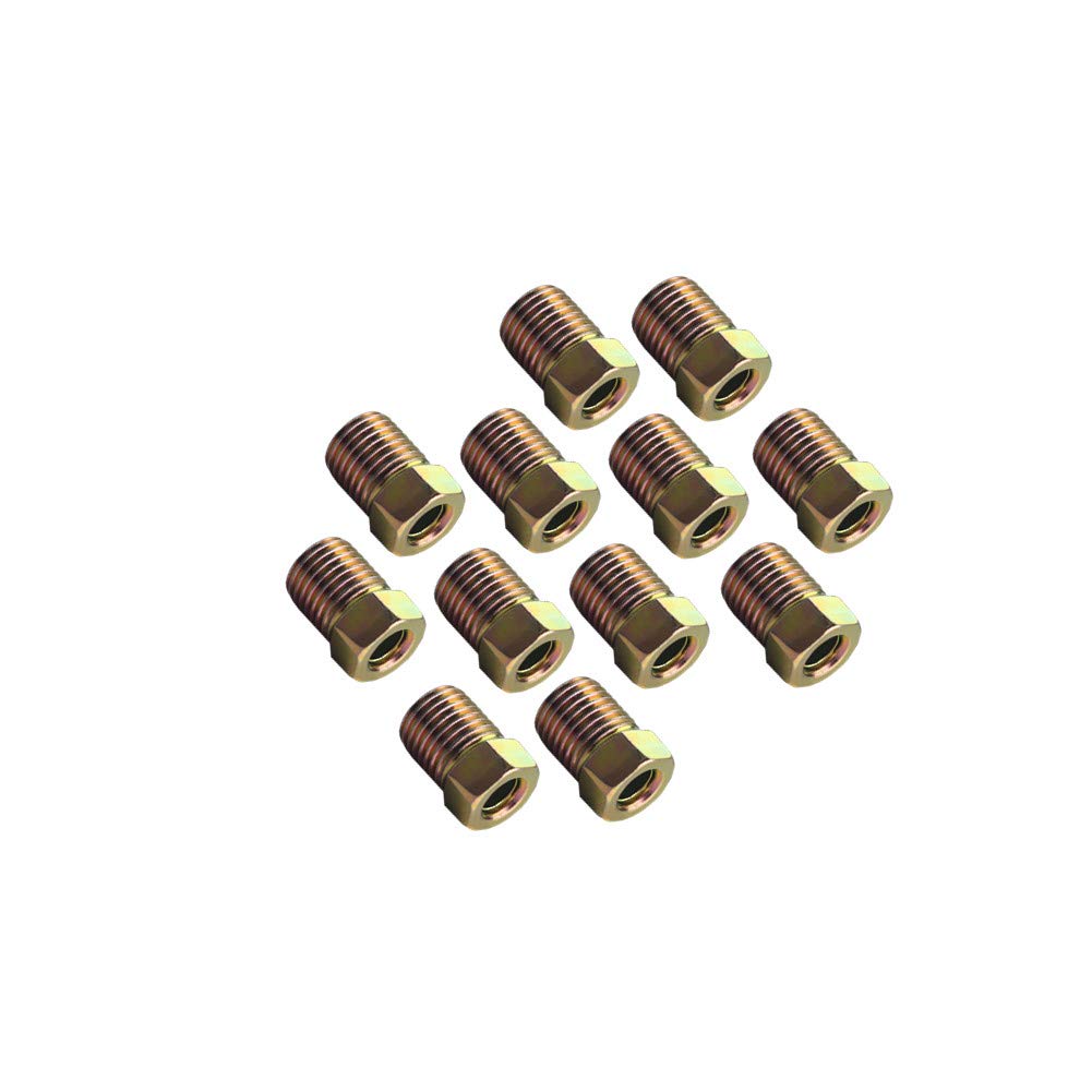 Dewhel 12Pcs 3/8-24 Inverted Flare Gold Zinc Tube Nut Fitting 3/16 Steel Brake Line Tubing