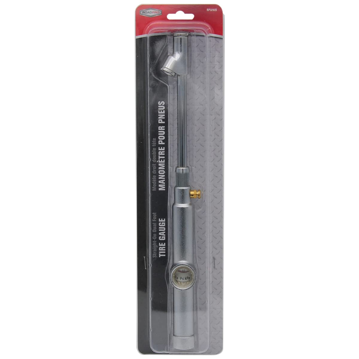 RoadPro RP3292D 12" Dual Foot Tire Gauge with Bleeder Valve - Chrome Finish