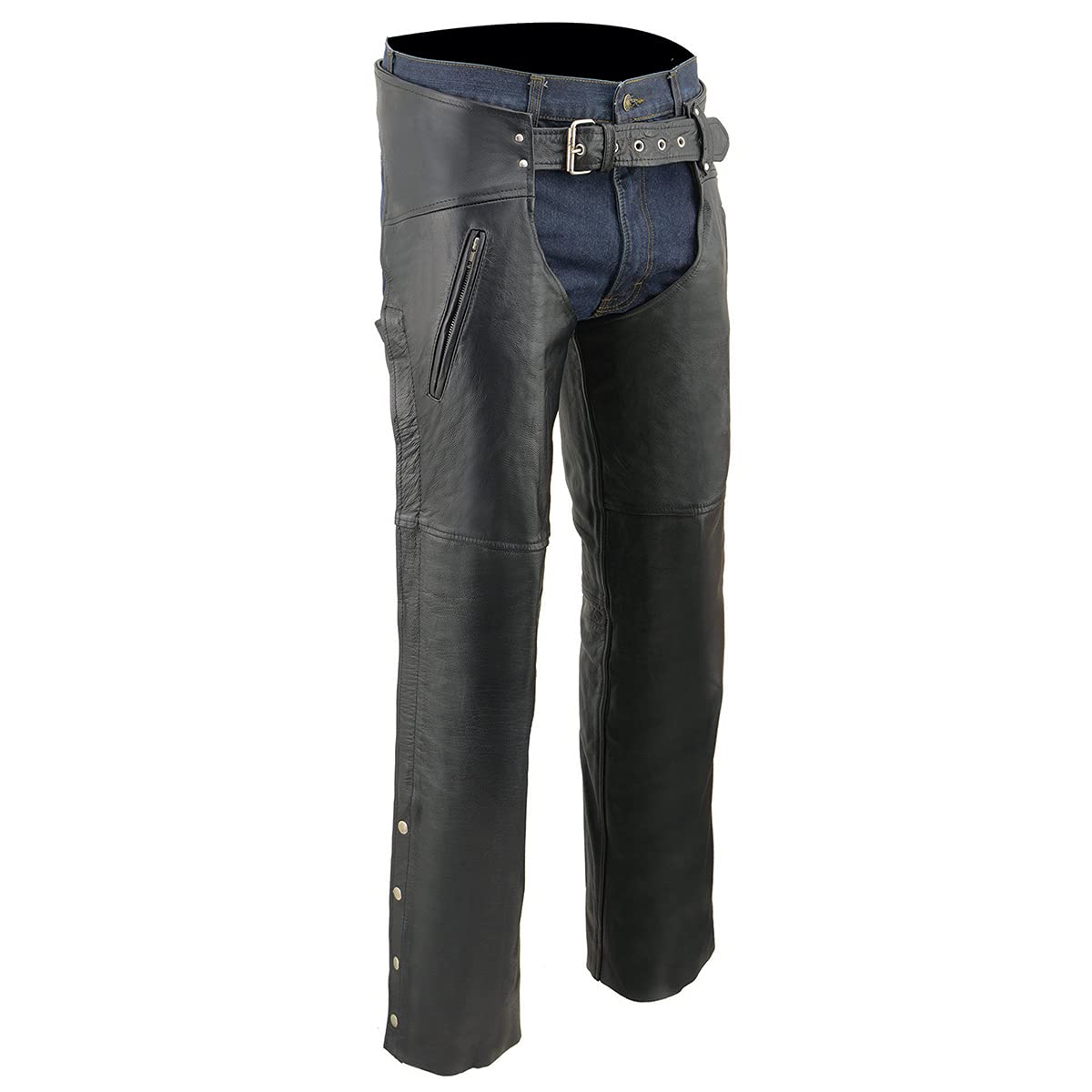 Milwaukee Leather Chaps for Men's Black Leather Dual Side Thigh Zipper Close Pockets Motorcycle Rider Chap- LKM5782 - X-Small