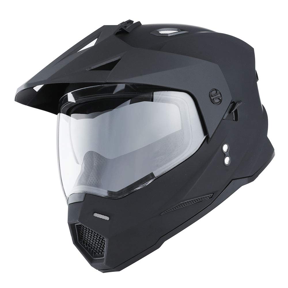 1Storm Dual Sport Motorcycle Helmet, Full Face, Dual Visor, Medium, Matt Black, Model HF802, Plastic Material