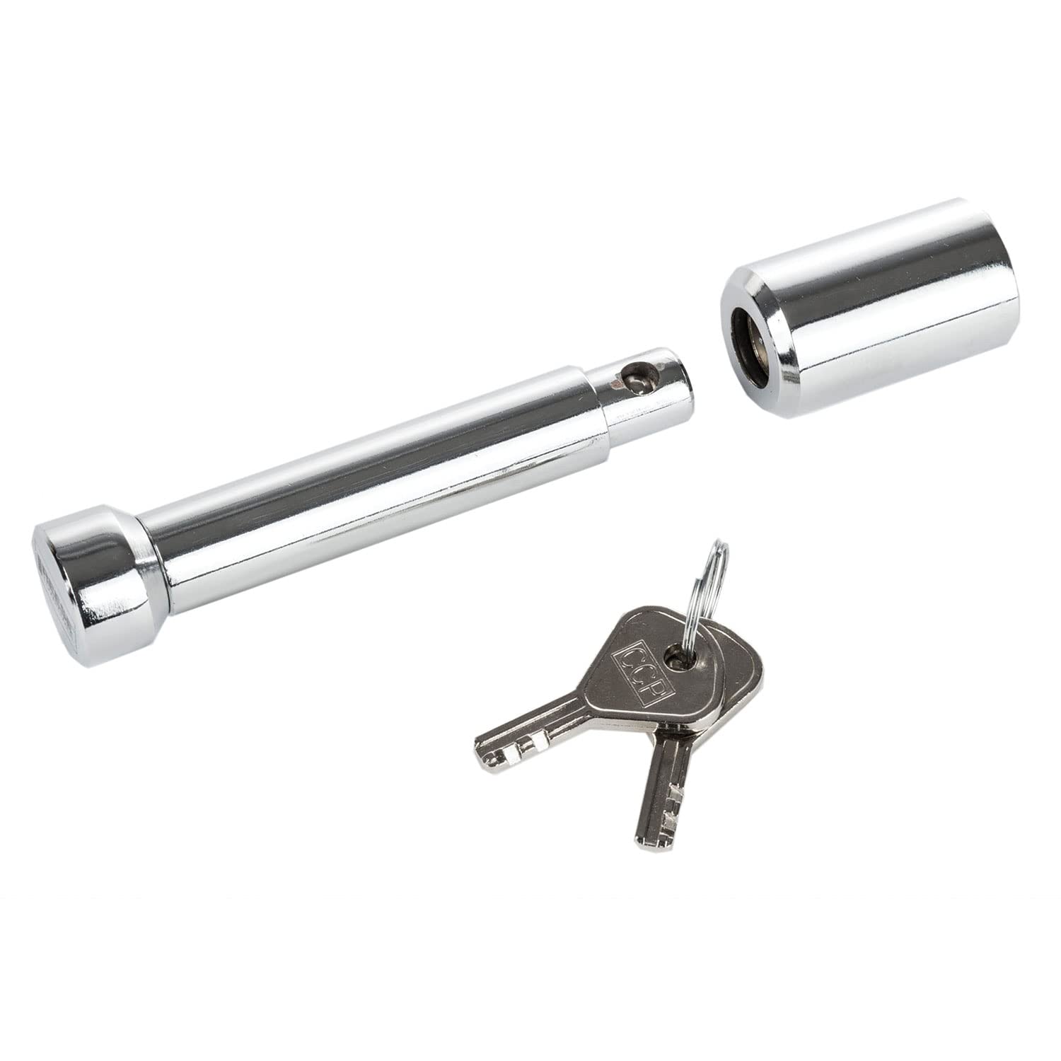 Reese 7070800 Trailer Hitch Lock, Fits 1-1/4 Inch & 2 Inch Square Receivers, 1/2 Inch & 5/8 Inch Pin Diameter, Professional, Chr