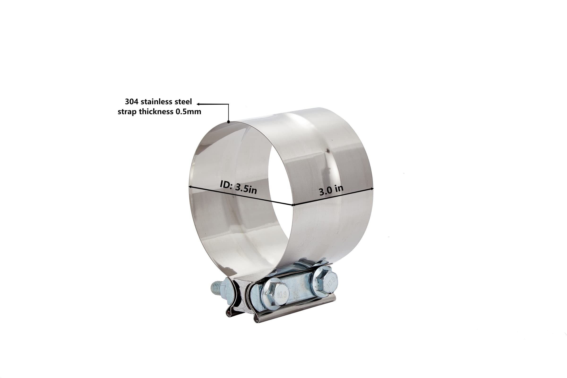 Floshine 3.5 In Lap Joint Band Clamps,Exhaust Muffler Clamp 2 Pcs,3.5 Exhaust Pipe Clamps Preformed Stinless Steel