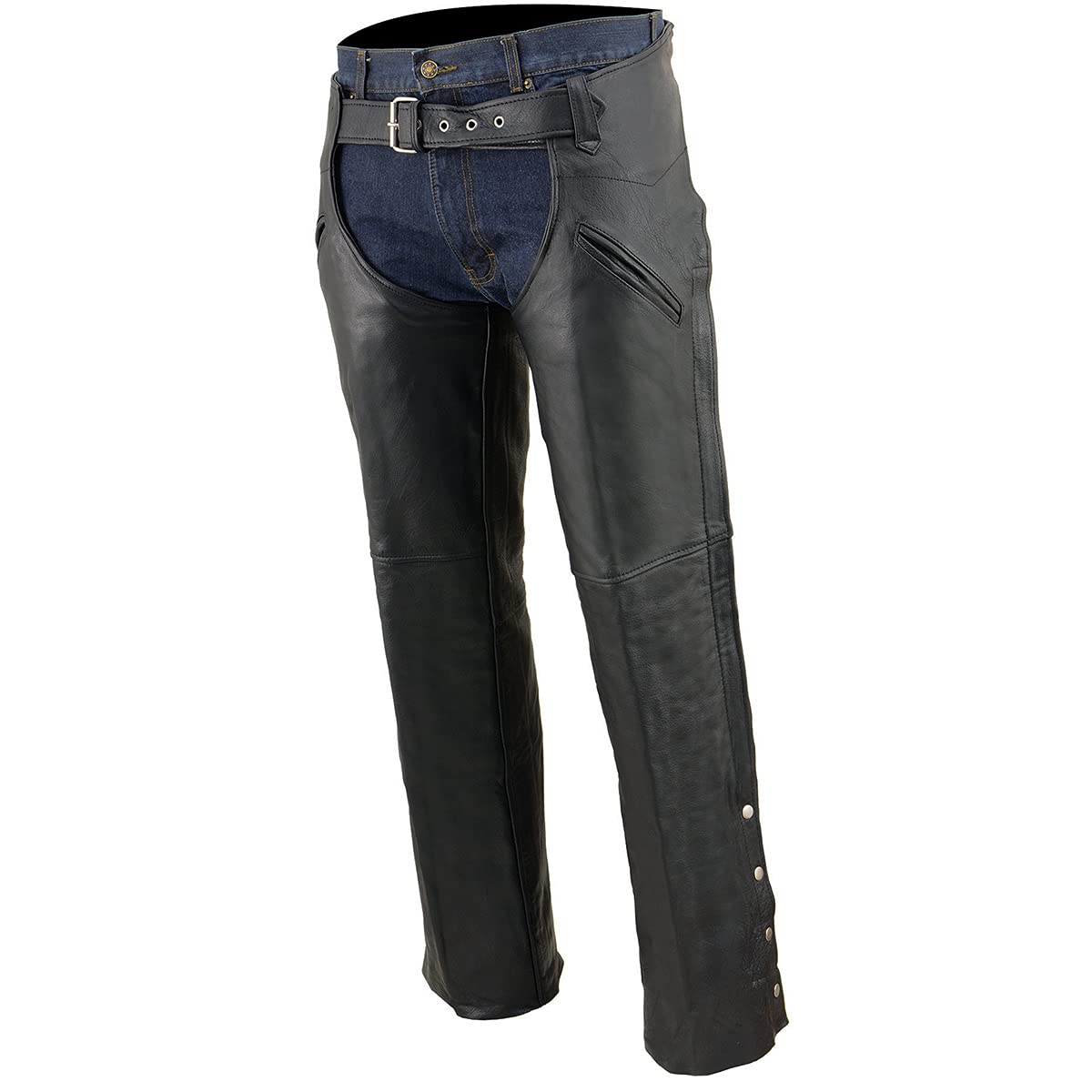 Milwaukee Leather Sh1103 Men'S Black Leather Slash Pocket Chaps With Snap Out Liner - 6X-Large