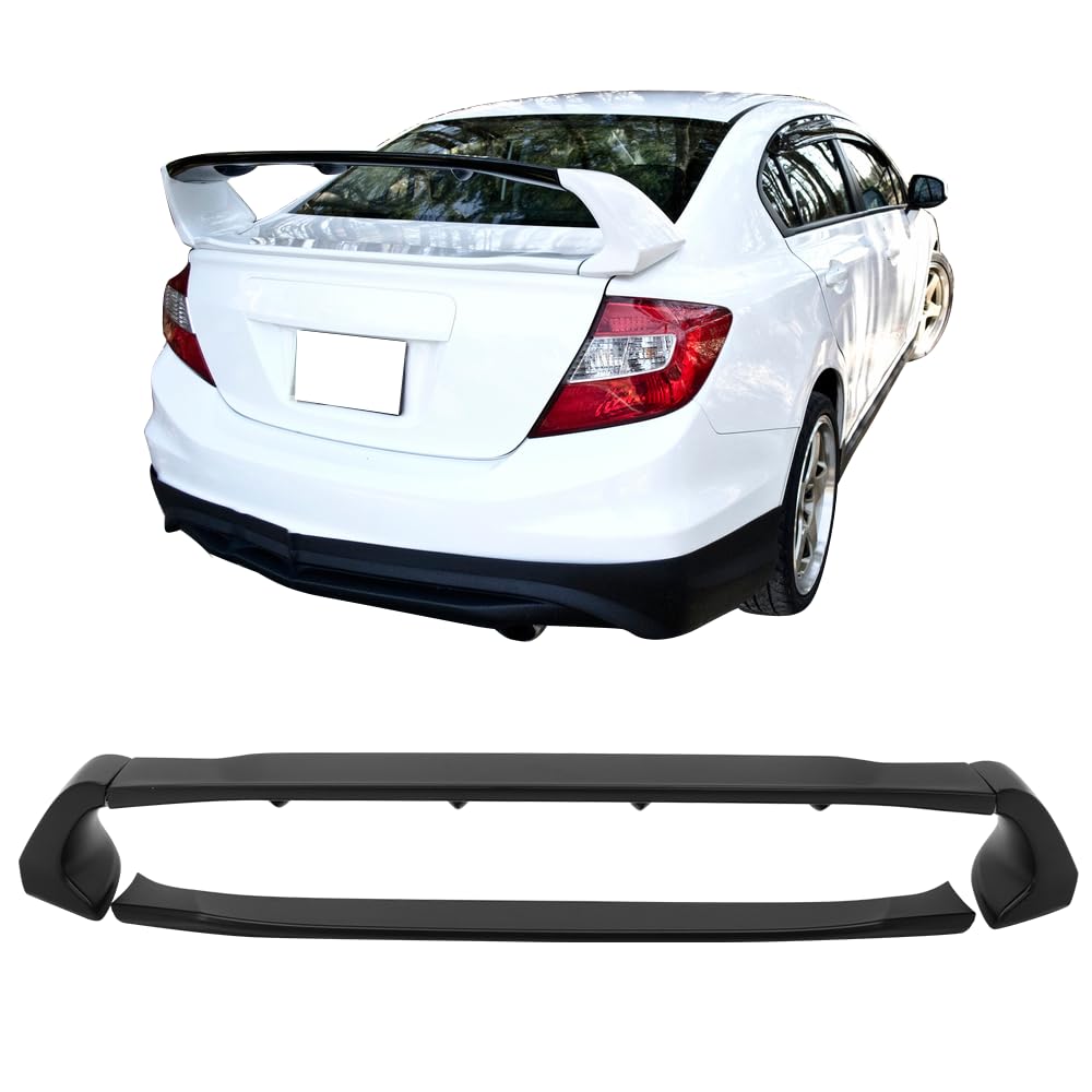 IKON MOTORSPORTS Trunk Spoiler for 2012-2015 Honda Civic, Unpainted ABS Rear Wing Tail Roof Top Lid