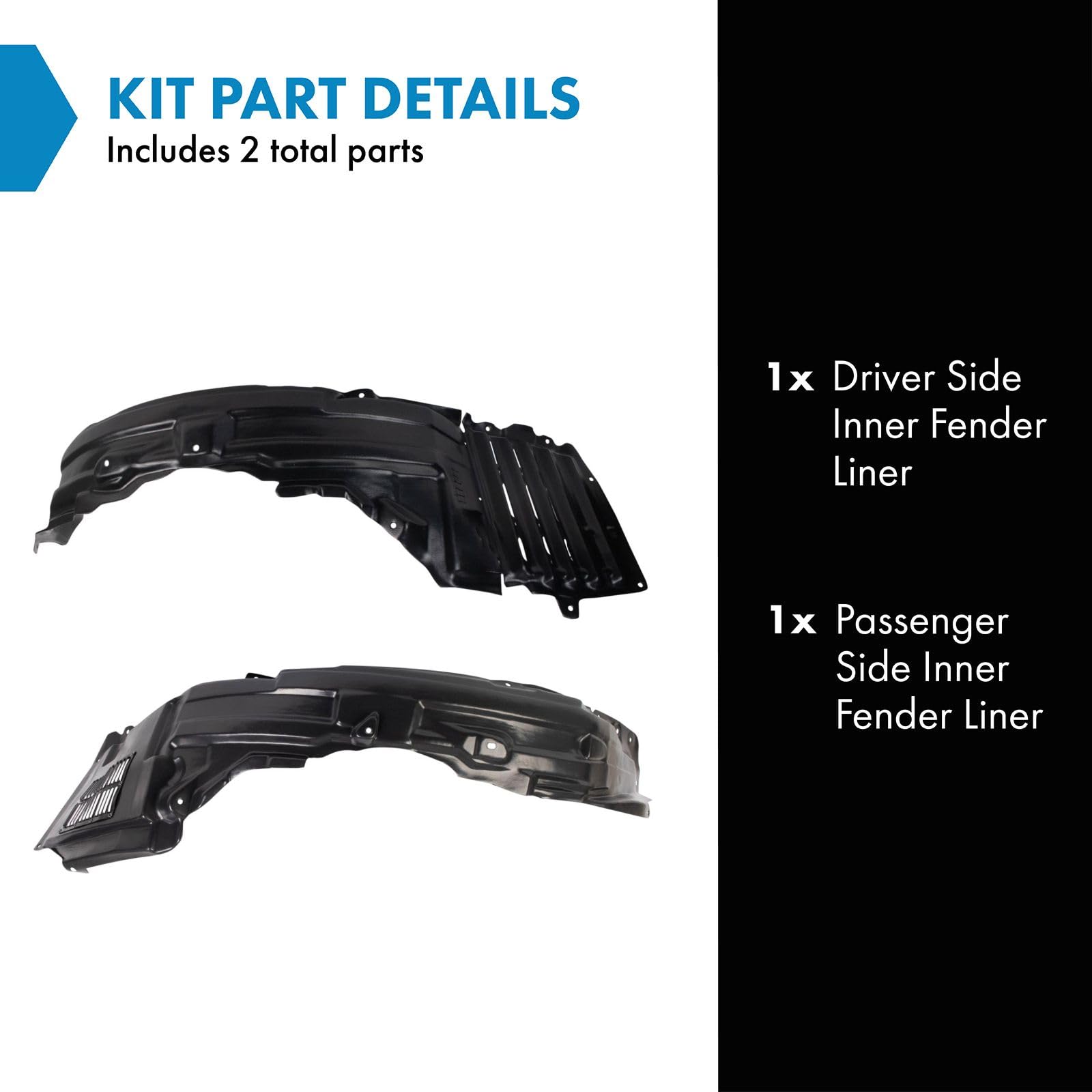 Trq Inner Fender Liner Set Compatible With 2009 Mitsubishi Lancer Mi1248121 Mi1249125