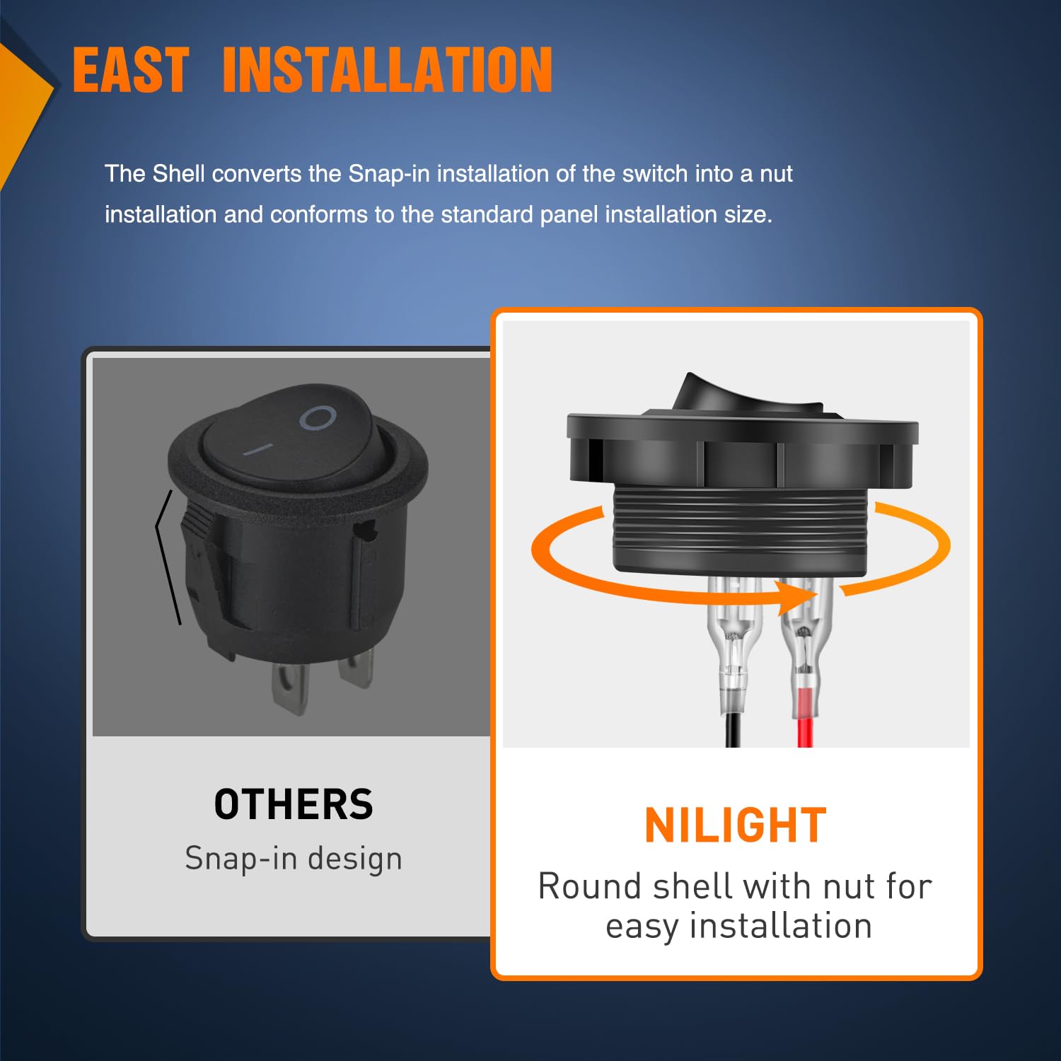 Nilight 5PCS Round Rocker Switch Set, SPST Waterproof 12V Toggle Switch with Wiring Harness, Model 90325E-A, Plastic, for Cars and Boats