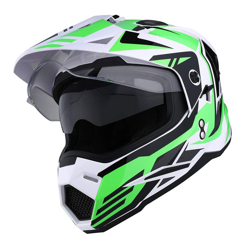 1Storm Dual Sport Motorcycle Motocross Off Road Full Face Helmet Dual Visor Storm Force Green, Size Xxl