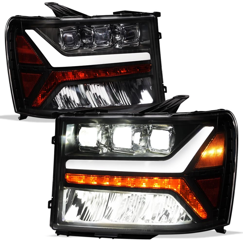 TLAPS 7422440051092 Compatible With 2007-2013 GMC Sierra 1500/2007-2014 2500 3500 HD Black Housing Full LED Sequential Tri Proje