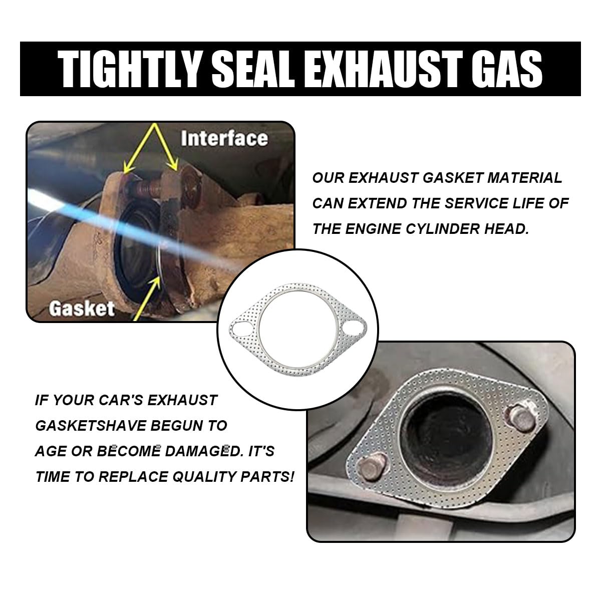 2Pcs Car Exhaust Gasket, Ultra Seal 2-Bolt 2.5-Inch Exhaust Flange Gasket Standard Exhaust Gasket, Reinforced High Temperature G