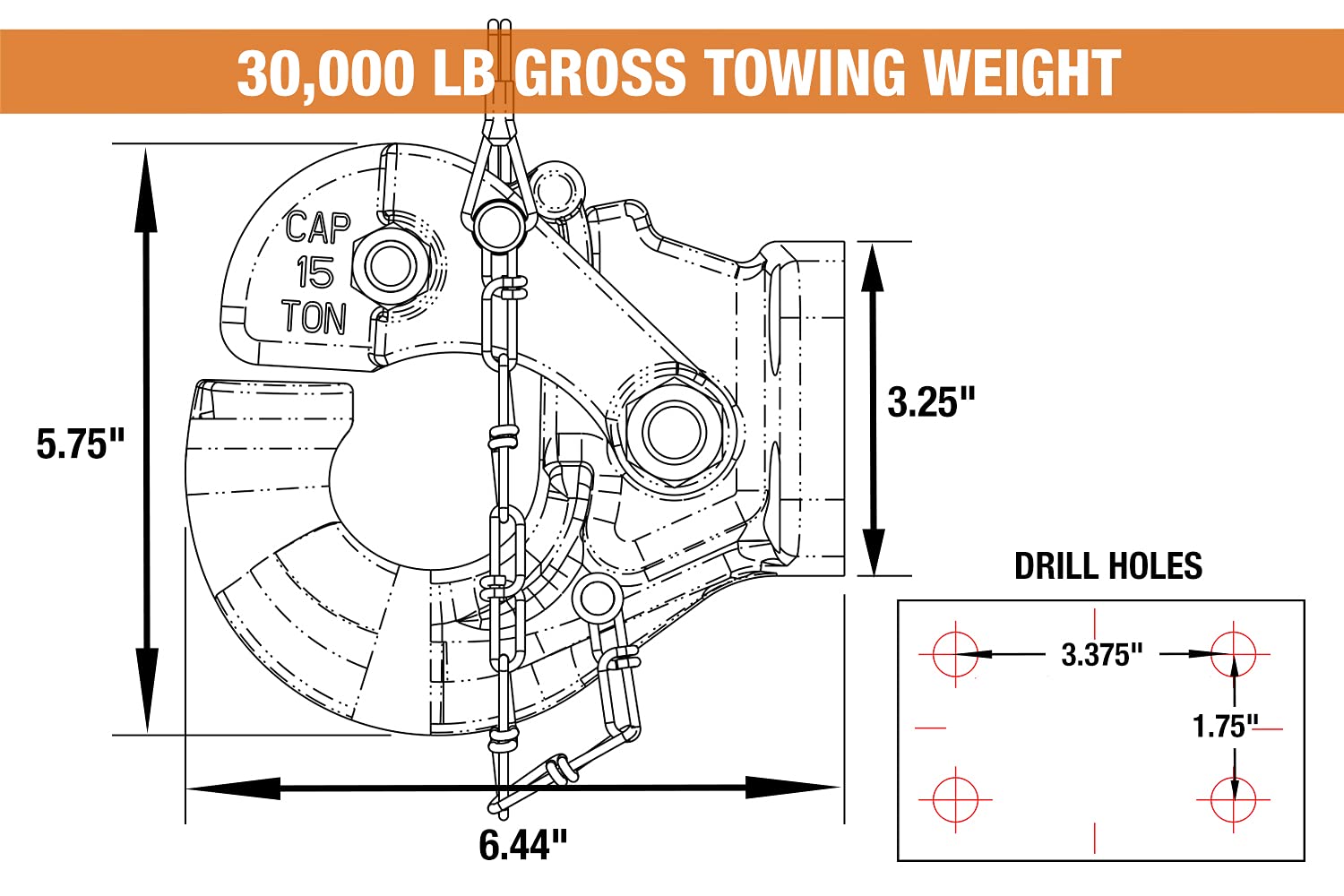 Buyers Products 10040 15 Ton Pintle Hook W/ Mounting Kit, Mgtw 30,000 Lbs, 6,000 Lbs Mvl Pintle Hitch