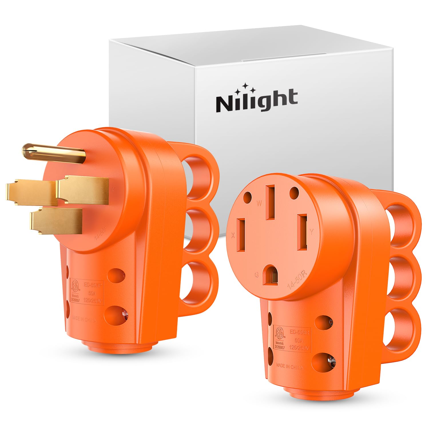 Nilight 50 Amp Rv Male And Female Plug Set 14-50P And 14-50R Receptable 125V/250V Volt Heavy Duty Electrical Camper Etl Listed F