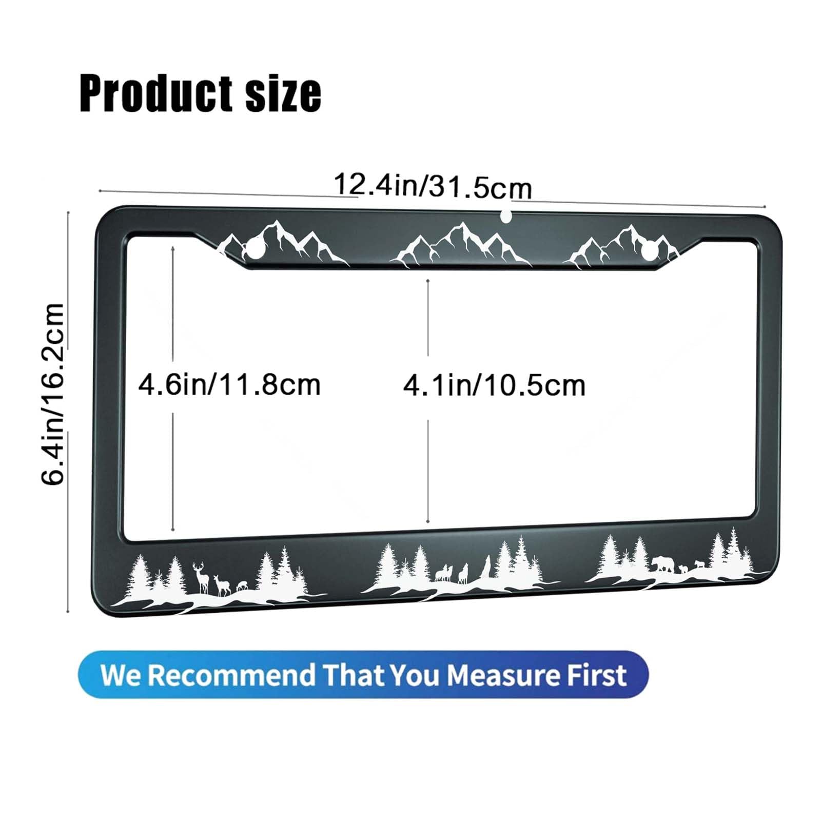 HOSNYE Mountains License Plate Frame Black 2 Pcs Deer Bear Wolf and Fox Silhouette of Wild Animals Metal Licenses Plates Frames