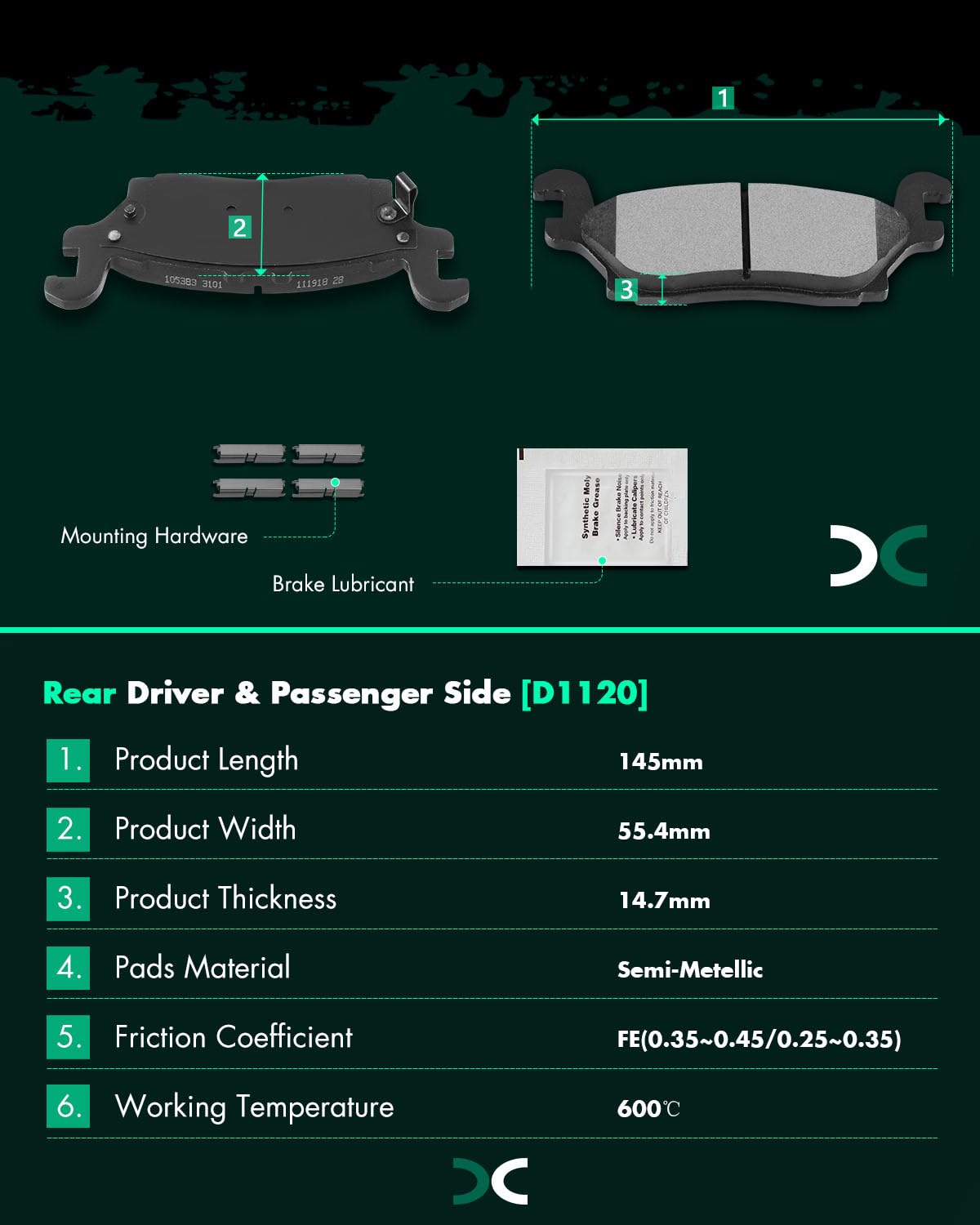 Scitoo D1120 Rear Semi-Metal Brake Pads Sets Fit For Hummer H3 2006-2010,For Hummer H3T 2009-2010