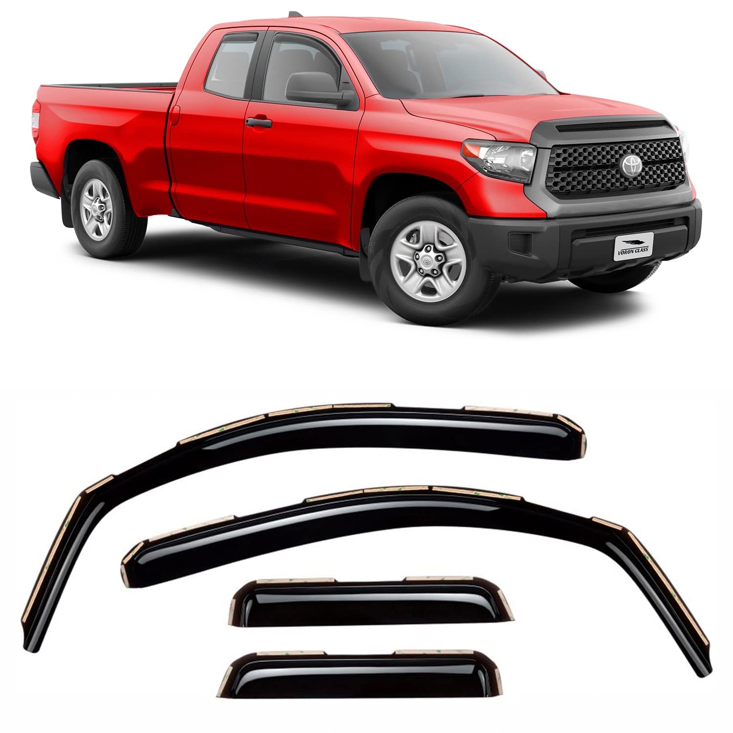 Voron Glass In-Channel Extra Durable Rain Guards For Trucks Toyota Tundra 2007-2021 Double Cab, Window Deflectors, Vent Window V