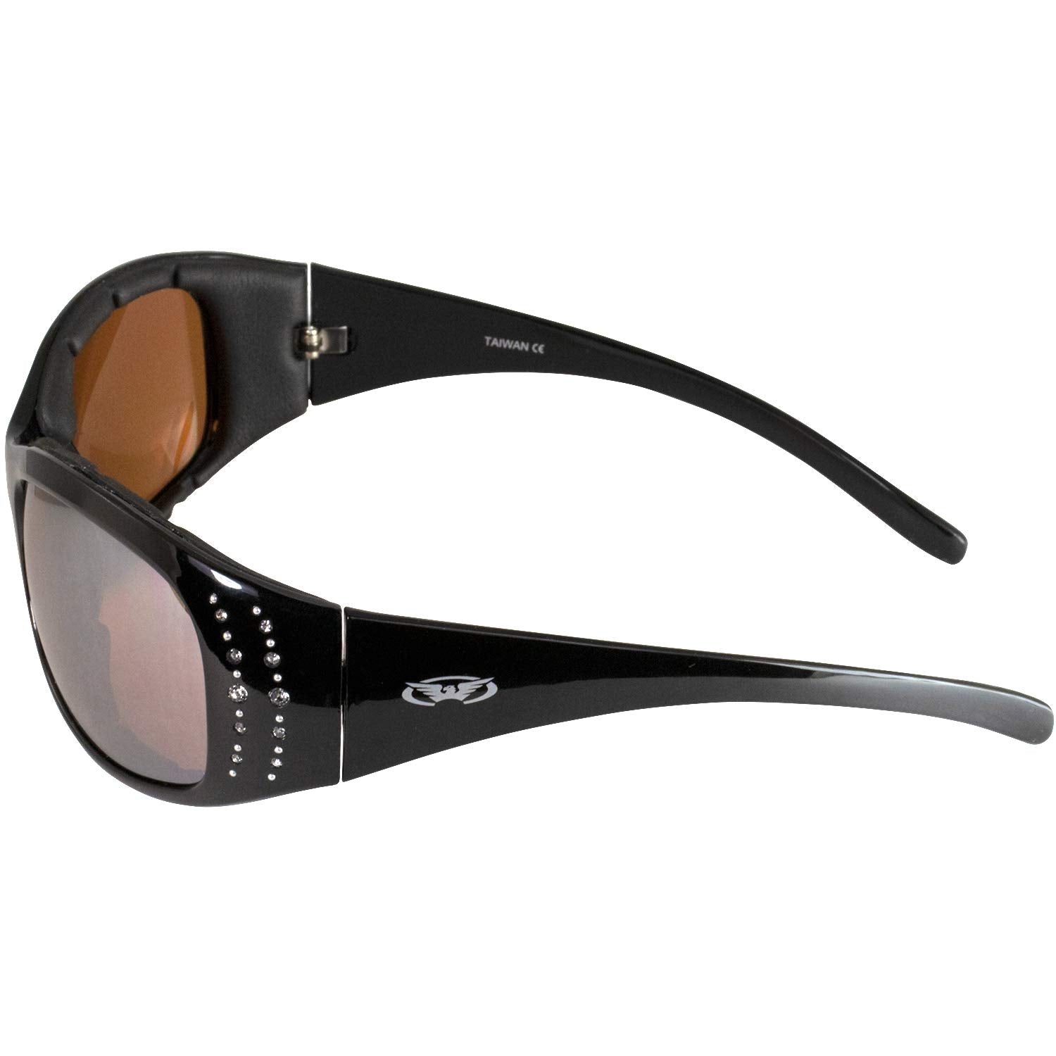 Global Vision Eyewear Marilyn 2 Plus Motorcycle Glasses For Women Black Frame Bling-Ed Out With Rhinestones
