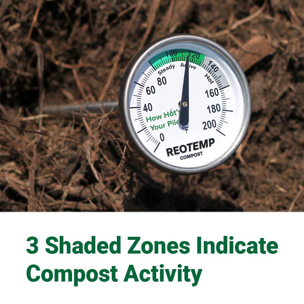 Reotemp 16 Inch Fahrenheit Backyard Compost Thermometer With Digital Composting Guide