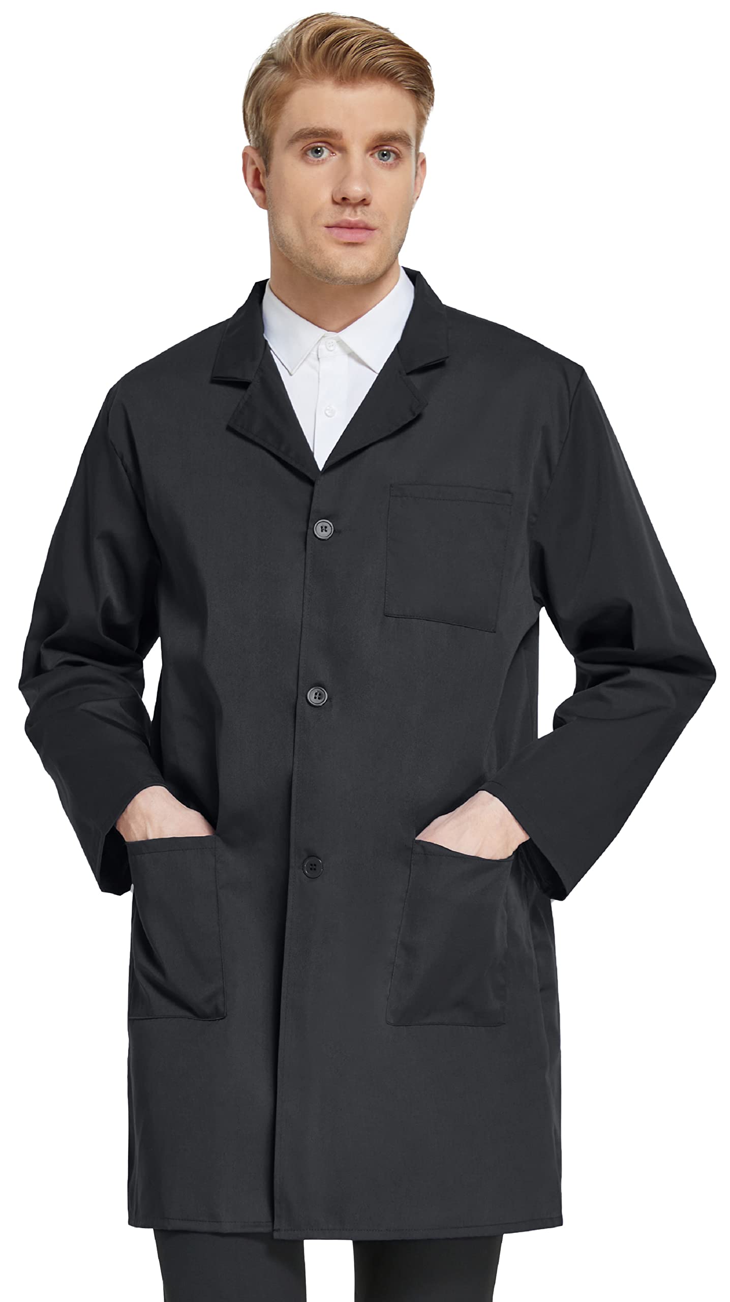 Vogrye Professional Lab Coat For Women Men Long Sleeve,Unisex (Xl, Black)