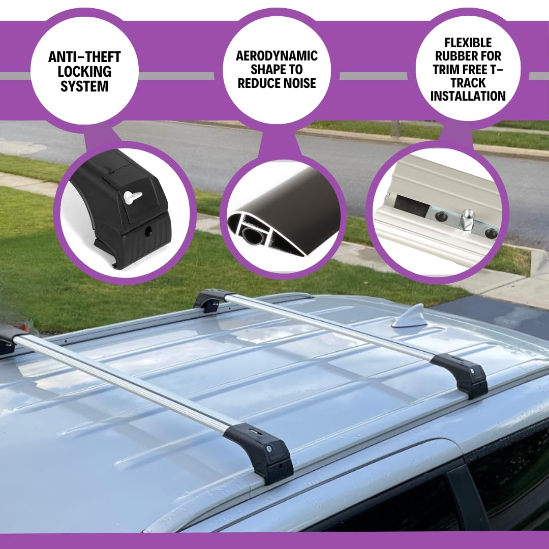 ERKUL Aluminum Roof Rack Cross Bars for Audi Q5 2018-2024, Silver, Anti-Theft Lock, Compatible with Flush Rails, Model SKYBAR V2