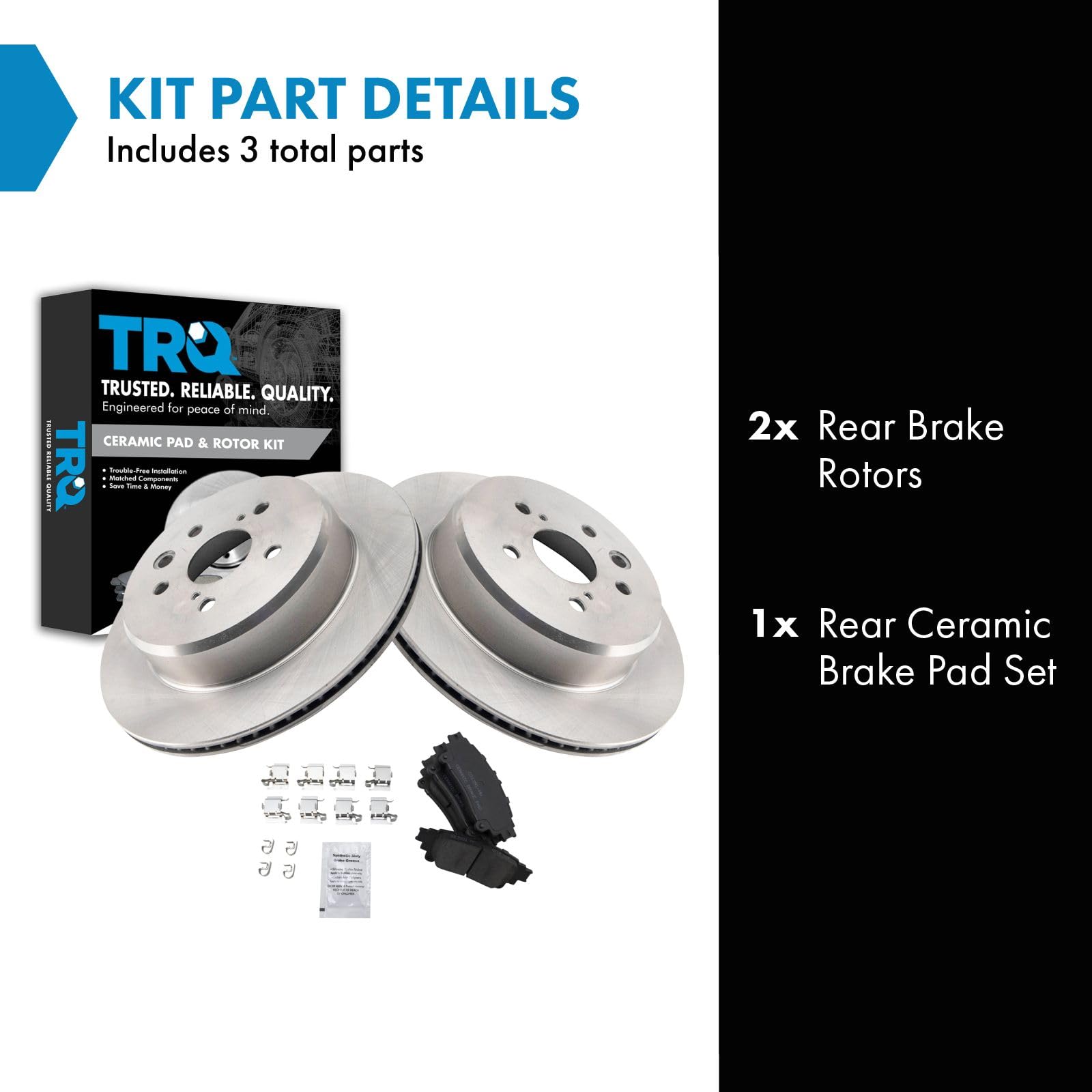 Trq Rear Brake Pad & Rotor Kit Brake Pads Brake Rotor Ceramic Vented Compatible With 2016-2017 Lexus Gs200T