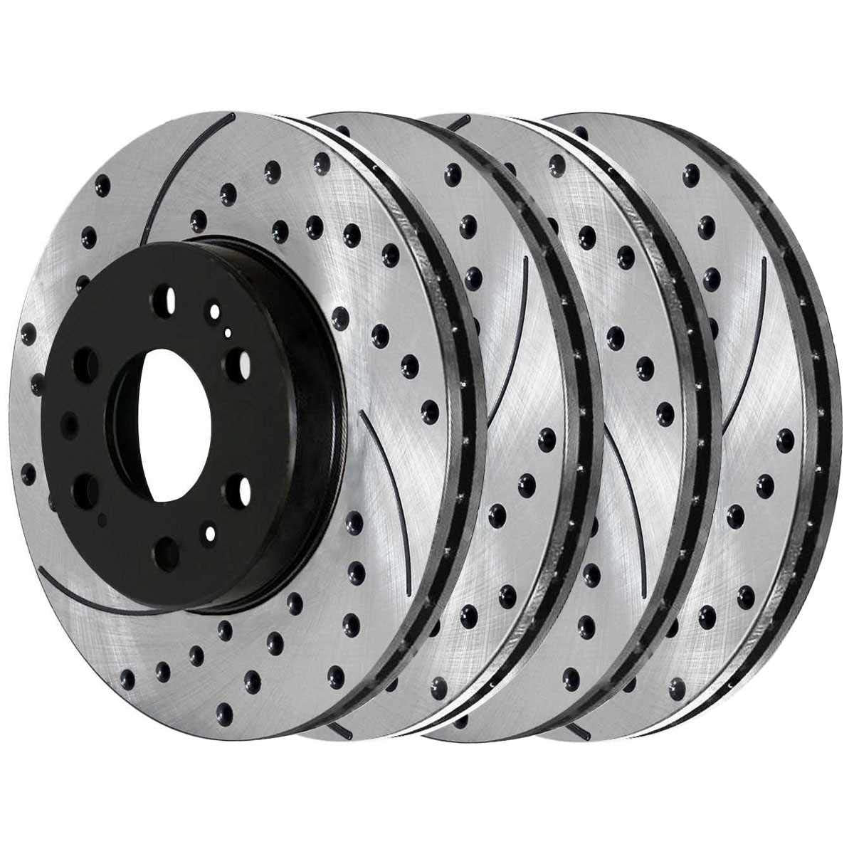 Autoshack Front And Rear Drilled Slotted Brake Rotors Black Set Of 4 Replacement For Chevrolet Silverado 1500 Tahoe Avalanche Suburban 1500 Gmc Sierra 1500 Yukon Xl Cadillac Escalade V8 Pr65099Pr65135