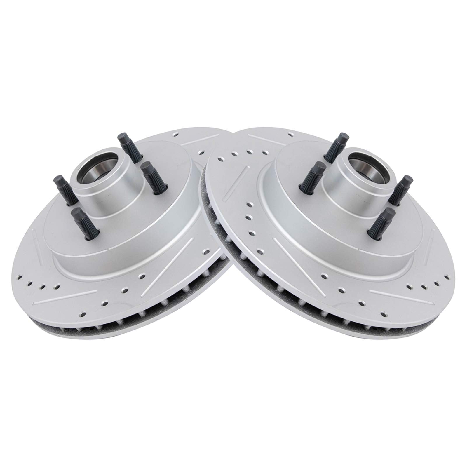 Trq Front Performance Brake Rotors Set Vented Premium G-Coated Cross Drilled & Slotted Compatible With 1987-1993 Ford Mustang