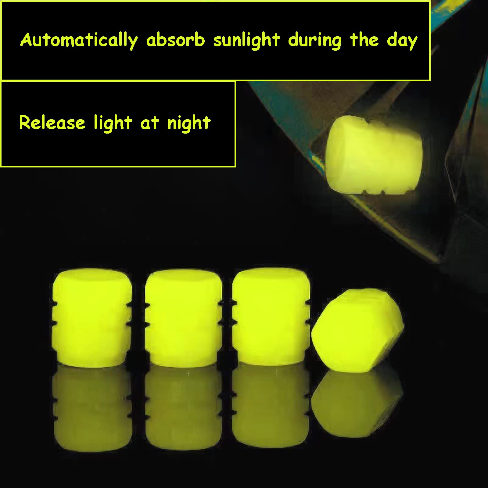 QIZATAH 20 PCS Fluorescent Tire Valve Stem Caps - Glow in The Dark Car Wheel Air Valve Covers for Universal Car, Bicycle - Lumin